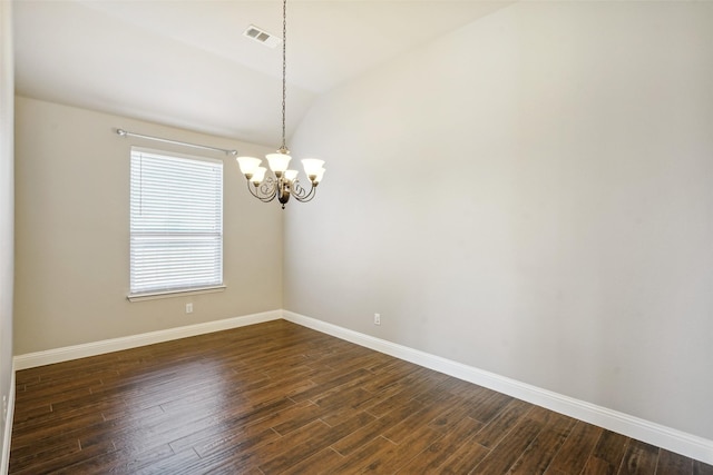 9617 Rexford, Fort Worth, TX 76131 - empty room featuring a chandelier, baseboards, dark wood-style flooring, and lofted ceiling