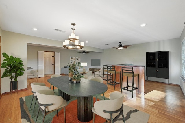 5702 Stage Line Ct, Arlington, TX 76017 - dining space with ceiling fan, light wood-style flooring, and recessed lighting