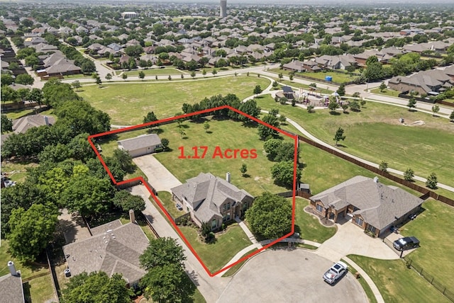 1702 Travis Ct, Allen, TX 75002 - aerial perspective of suburban area featuring property parcel outlined