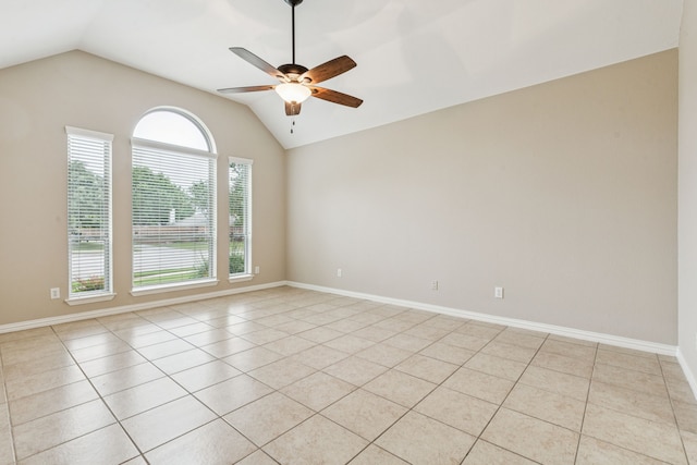 1702 Travis Ct, Allen, TX 75002 - spare room with lofted ceiling, light tile patterned flooring, ceiling fan, and baseboards