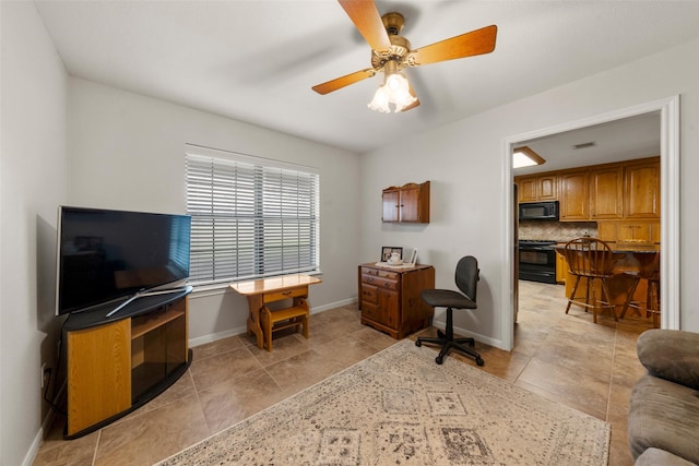 137 Thiele Rd, Lorena, TX 76655 - office with light tile patterned flooring, a ceiling fan, and baseboards
