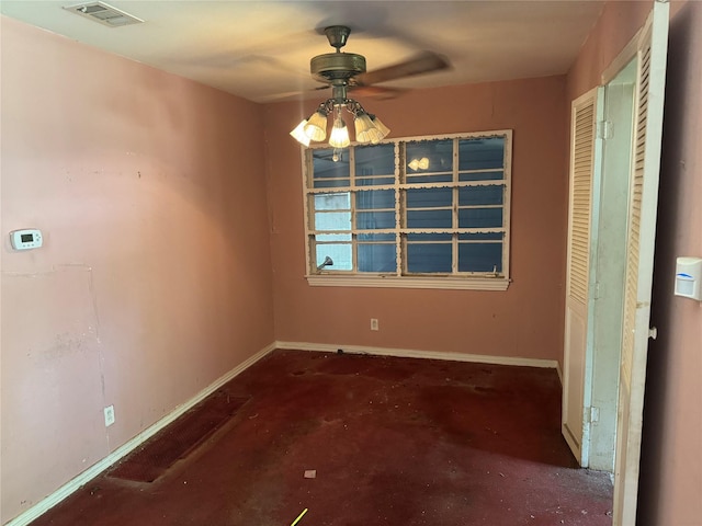 3648 Linda Dr, Dallas, TX 75220 - unfurnished dining area featuring concrete flooring, a ceiling fan, and baseboards