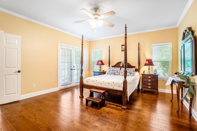 1755 County Road 362, Melissa, TX 75454 - bedroom with access to exterior, ornamental molding, hardwood / wood-style floors, baseboards, and a ceiling fan