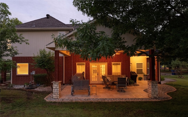 1755 County Road 362, Melissa, TX 75454 - back of house with french doors, brick siding, a yard, and a patio