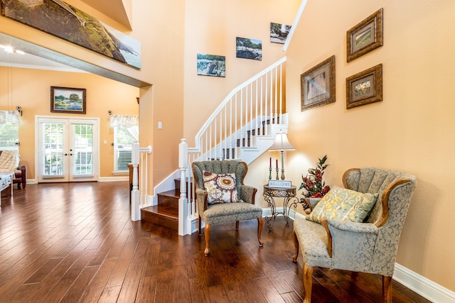 1755 County Road 362, Melissa, TX 75454 - staircase with a towering ceiling, baseboards, hardwood / wood-style floors, and french doors