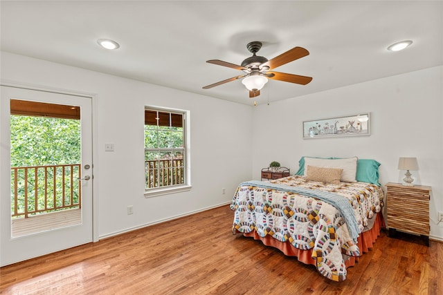 1036 Pvt Rd Unit 8905, Canton, TX 75103 - bedroom with wood finished floors, access to exterior, ceiling fan, recessed lighting, and baseboards