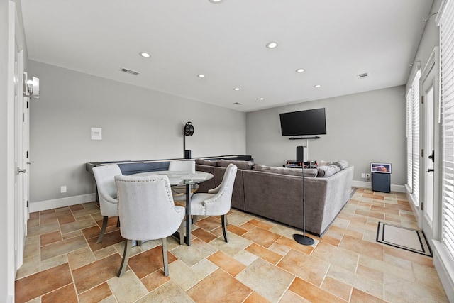 220 Sunray Ln, Sunnyvale, TX 75182 - living room featuring stone tile flooring, recessed lighting, and baseboards
