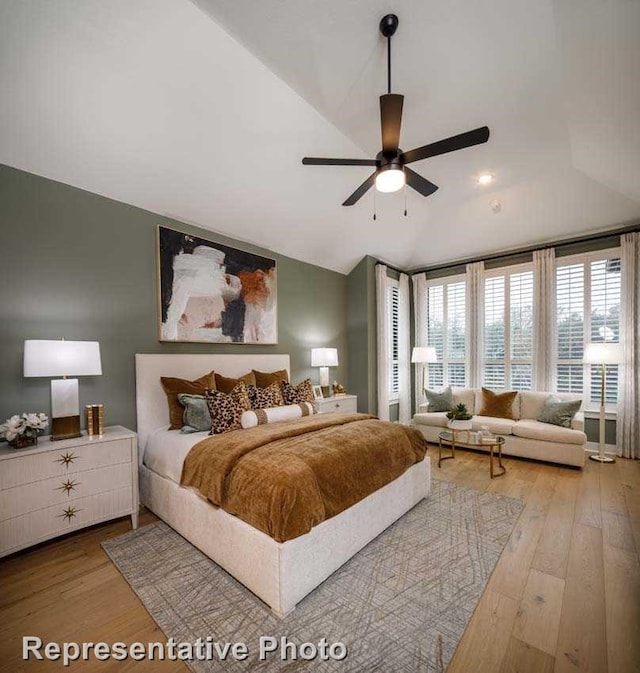 2507 Miranda Ln, Rockwall, TX 75087 - bedroom with vaulted ceiling, hardwood / wood-style flooring, and ceiling fan