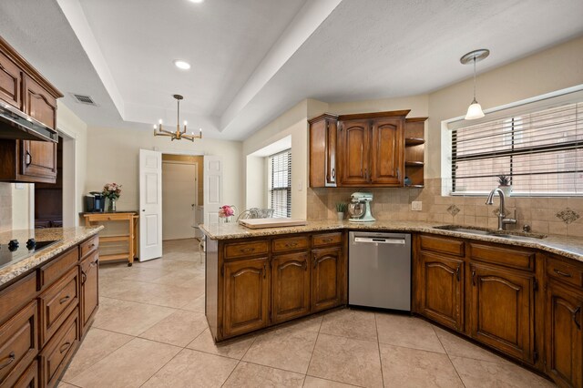 3907 Meadow Dr, Grapevine, TX 76051 - kitchen featuring dishwasher, a sink, backsplash, healthy amount of natural light, and recessed lighting