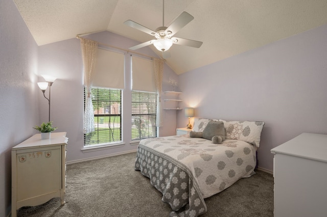 3907 Meadow Dr, Grapevine, TX 76051 - bedroom featuring lofted ceiling, carpet flooring, a textured ceiling, a ceiling fan, and baseboards