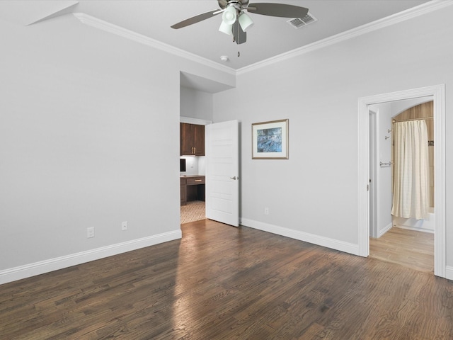 212 Nueces Trl, Aledo, TX 76008 - empty room with crown molding, ceiling fan, and dark wood-type flooring