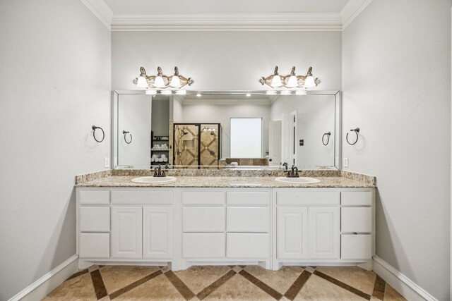872 Hidden Pass, Royse City, TX 75189 - full bathroom featuring crown molding and double vanity
