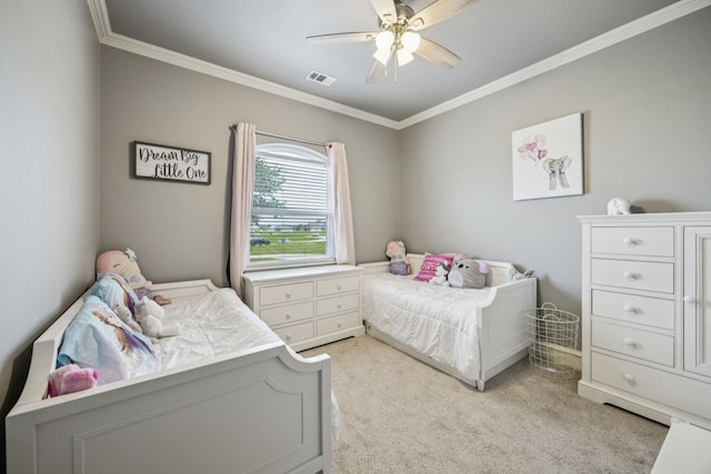872 Hidden Pass, Royse City, TX 75189 - bedroom featuring light carpet, crown molding, and a ceiling fan