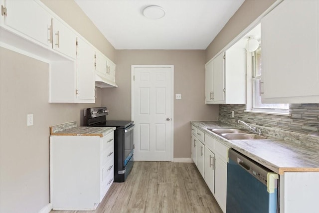 311 S Barbara, Waco, TX 76705 - kitchen featuring electric range oven, a sink, dishwasher, light wood-style floors, and baseboards