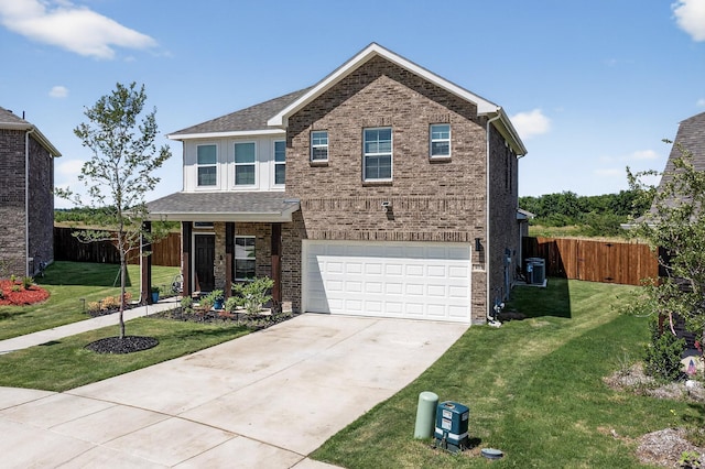 403 Pendant Dr, Royse City, TX 75189 - view of front of house with a garage, brick siding, concrete driveway, roof with shingles, and central AC unit