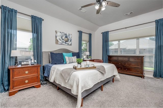 1200 Stonehedge Pl, Flower Mound, TX 75028 - bedroom featuring vaulted ceiling, light carpet, and a ceiling fan