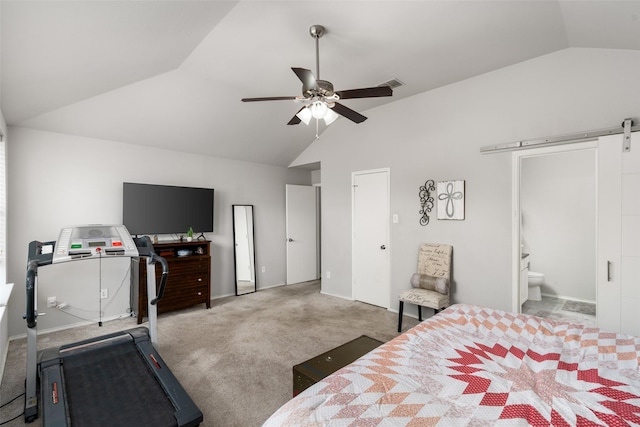 303 Highland Glen Dr, Wylie, TX 75098 - carpeted bedroom featuring lofted ceiling, connected bathroom, and a ceiling fan