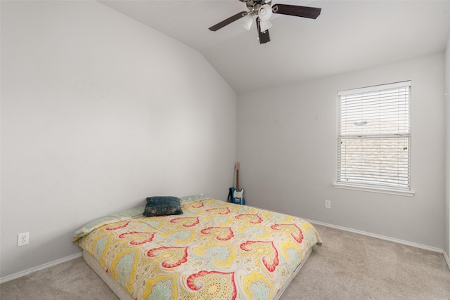 303 Highland Glen Dr, Wylie, TX 75098 - bedroom with light colored carpet, lofted ceiling, baseboards, and ceiling fan