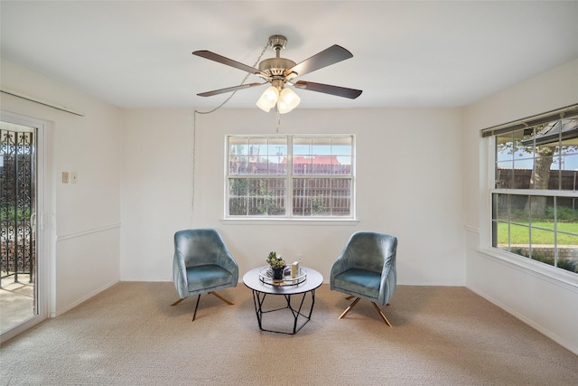 2825 Summit View Dr, Bedford, TX 76021 - living area with plenty of natural light, a ceiling fan, and carpet flooring
