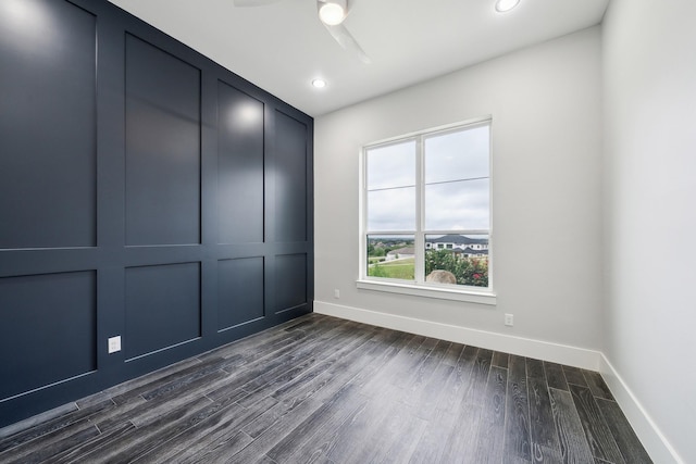 2522 Hardwick Ln, Cedar Hill, TX 75104 - empty room with baseboards, dark wood-style floors, a ceiling fan, and recessed lighting