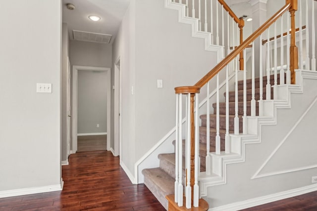 600 Harrison Hill Ct, Coppell, TX 75019 - stairway with attic access, wood-type flooring, and baseboards