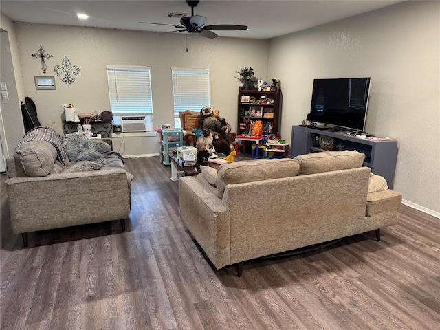 917 Susan St, Robinson, TX 76706 - living room featuring wood finished floors, ceiling fan, cooling unit, and baseboards
