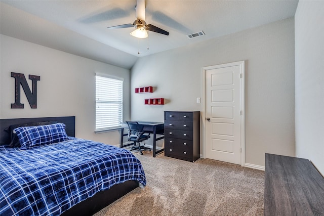 3900 Silent Water St, Mckinney, TX 75071 - bedroom featuring carpet flooring, vaulted ceiling, baseboards, and a ceiling fan