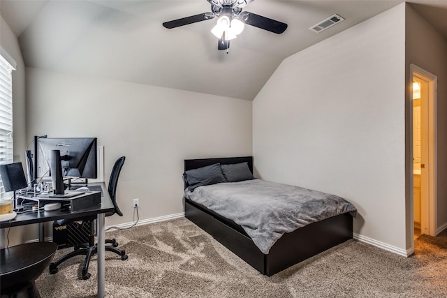 3900 Silent Water St, Mckinney, TX 75071 - bedroom with vaulted ceiling, carpet, an office area, baseboards, and ceiling fan