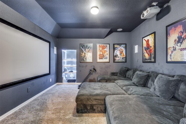 3900 Silent Water St, Mckinney, TX 75071 - carpeted home theater with a textured wall, baseboards, and a textured ceiling