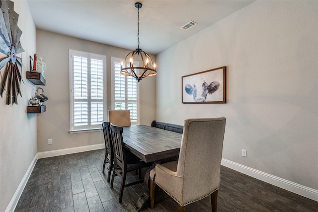 3900 Silent Water St, Mckinney, TX 75071 - dining space with a chandelier, dark wood-type flooring, and baseboards