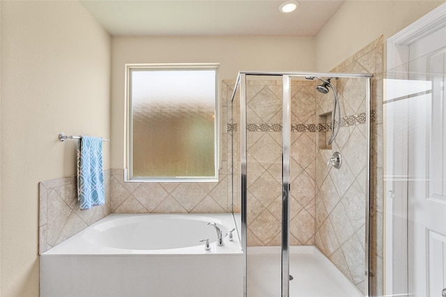 3028 Maple Creek Dr, Fort Worth, TX 76177 - bathroom with a bath, a shower stall, and recessed lighting
