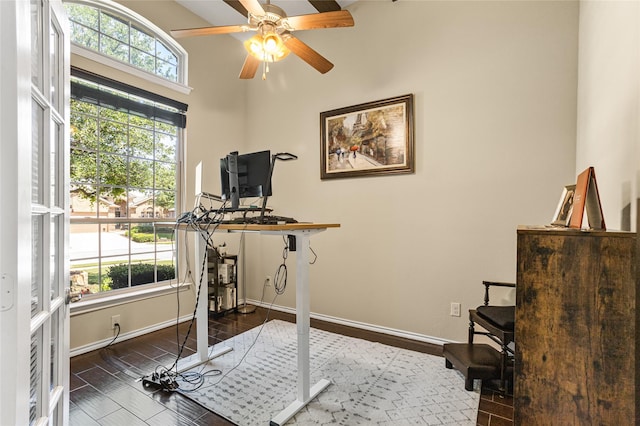 3028 Maple Creek Dr, Fort Worth, TX 76177 - office with baseboards, wood finished floors, and a ceiling fan
