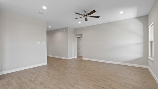 1736 River Bend Rd, Burleson, TX 76028 - spare room featuring a ceiling fan, baseboards, light wood-type flooring, and recessed lighting