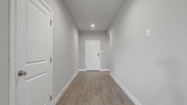1736 River Bend Rd, Burleson, TX 76028 - corridor with light wood-type flooring, baseboards, and recessed lighting