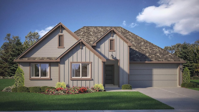 1753 River Bend Rd, Burleson, TX 76028 - tudor house with board and batten siding, driveway, a front lawn, and an attached garage