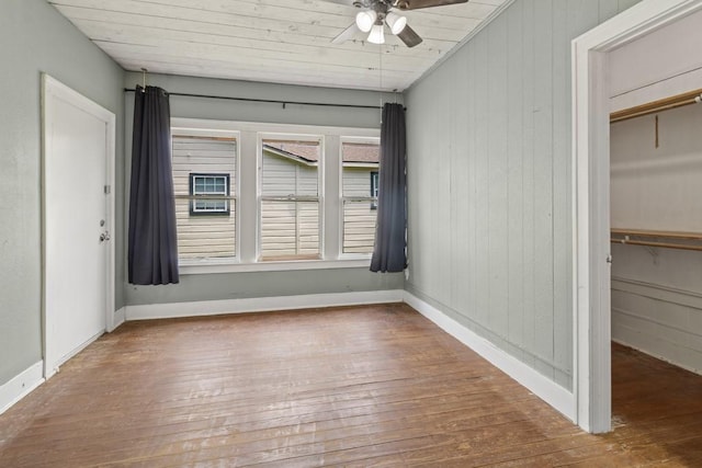408 W Trinity St, Groesbeck, TX 76642 - spare room featuring wood-type flooring, ceiling fan, wooden walls, and wooden ceiling