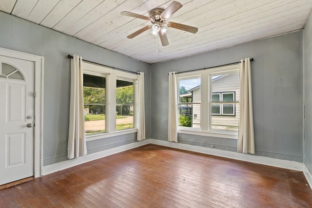 408 W Trinity St, Groesbeck, TX 76642 - empty room featuring wood ceiling, hardwood / wood-style flooring, ceiling fan, and wooden walls