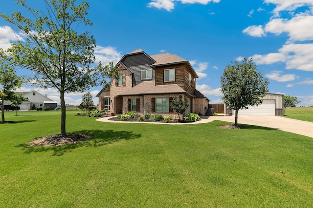 2011 Twin Creeks Cir, Pilot Point, TX 76258 - craftsman inspired home featuring a front lawn, a garage, concrete driveway, and brick siding