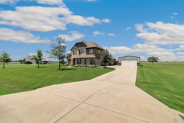 2011 Twin Creeks Cir, Pilot Point, TX 76258 - view of front of house featuring an outbuilding, a front lawn, concrete driveway, and a garage