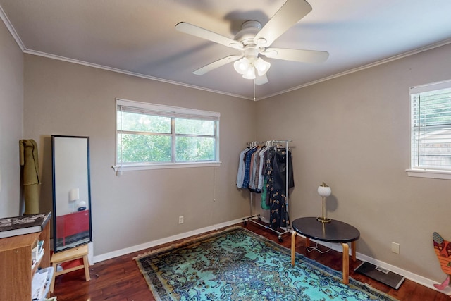 204 Cacti Dr, Lakeside, TX 76108 - bedroom featuring wood finished floors, baseboards, ornamental molding, and a ceiling fan