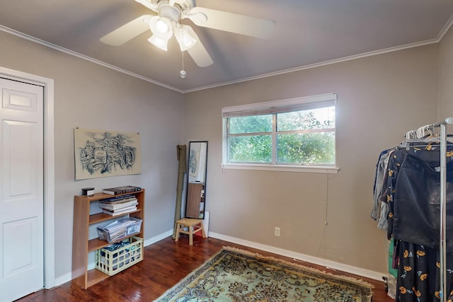 204 Cacti Dr, Lakeside, TX 76108 - bedroom with wood finished floors, crown molding, baseboards, and a ceiling fan
