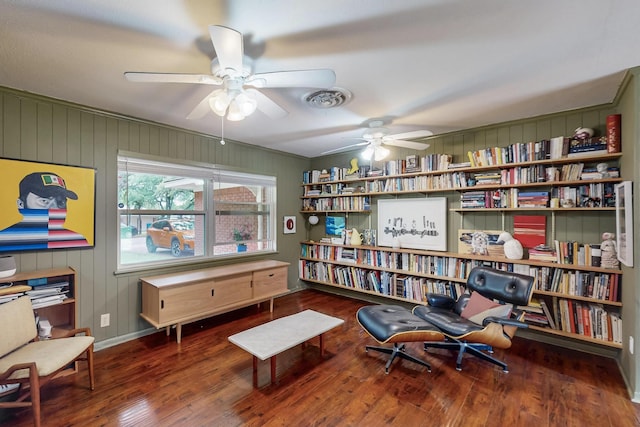 204 Cacti Dr, Lakeside, TX 76108 - living area with a ceiling fan, wood finished floors, and wood walls