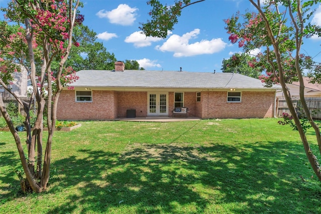 2808 Wren Ave, Fort Worth, TX 76133 - back of house with french doors, brick siding, a patio area, and a chimney