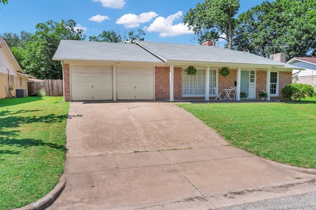 2808 Wren Ave, Fort Worth, TX 76133 - ranch-style home with cooling unit, a garage, brick siding, driveway, and a chimney