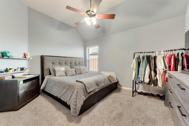 3113 Summer Dr, Little Elm, TX 75068 - bedroom featuring light colored carpet, lofted ceiling, ceiling fan, and baseboards