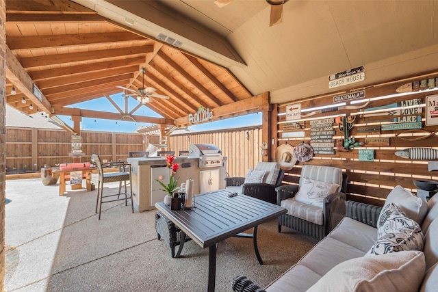 3113 Summer Dr, Little Elm, TX 75068 - view of patio featuring a ceiling fan, an outdoor living space, and a bar