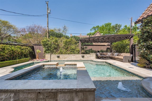 4012 Colgate Ave, University Park, TX 75225 - view of pool featuring an in-ground hot tub, an outdoor hangout area, a fenced backyard, and a patio area