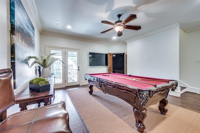 4012 Colgate Ave, University Park, TX 75225 - game room with pool table, crown molding, recessed lighting, a ceiling fan, and baseboards