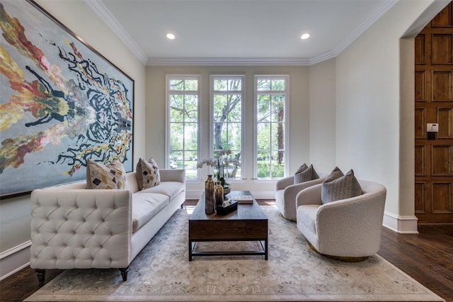 4012 Colgate Ave, University Park, TX 75225 - living room with wood finished floors, baseboards, crown molding, and recessed lighting