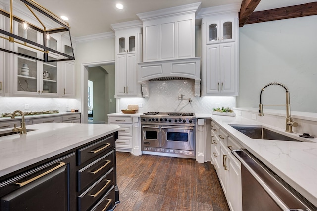 4012 Colgate Ave, University Park, TX 75225 - kitchen with appliances with stainless steel finishes, a sink, white cabinetry, backsplash, and recessed lighting